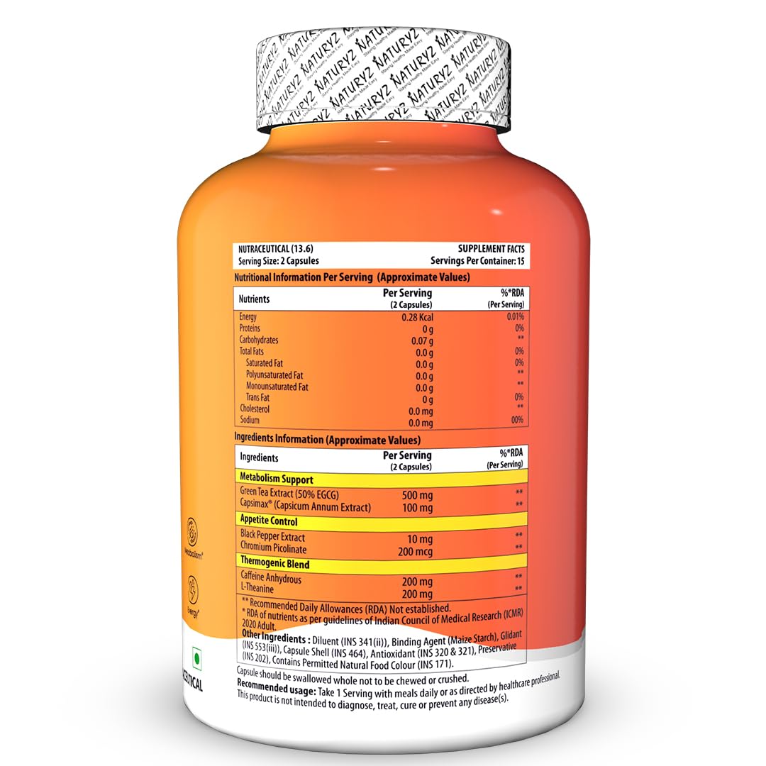 NATURYZ FIREBURN XT Advanced 7X Multi-Action Thermogenic Burner for Men & Women | Clinically researched ingredients Green Tea Extract, Capsimax®, Chromium, Caffeine, L-Theanine & Black Pepper | Supports Metabolism, Thermogenesis, Appetite Control & Energy