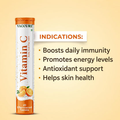 VACCURE Vitamin C Effervescent Tablet, 20 Count, with L-Glutathione, Gluten Free, Orange Flavor, for Skin Brightening, Adults