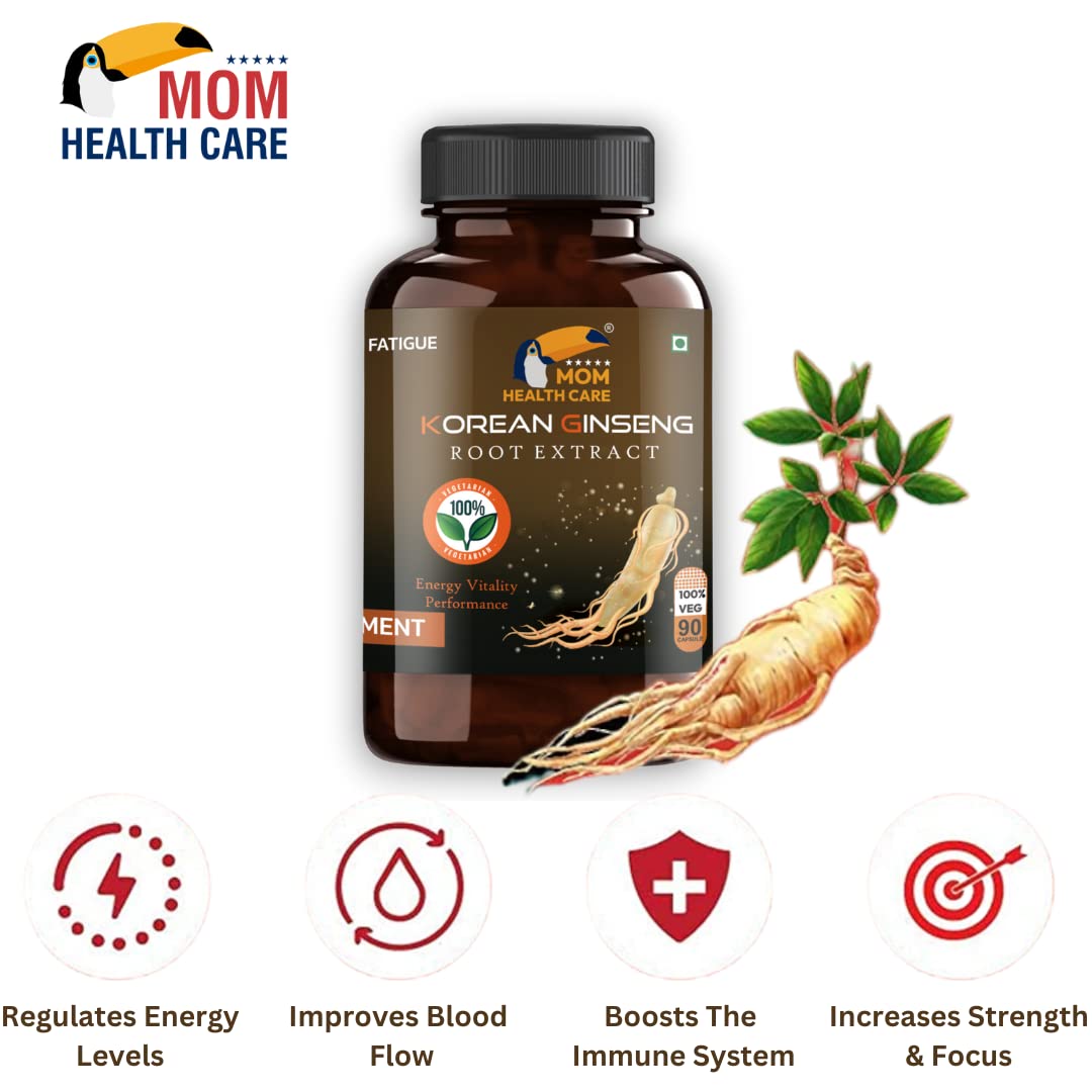 Mom Health Care Korean Ginseng For Men | Supports Brain Function | Help for Boosts Immunity | Relieves Stress For Muscles Pure & Organic 90 Capsule