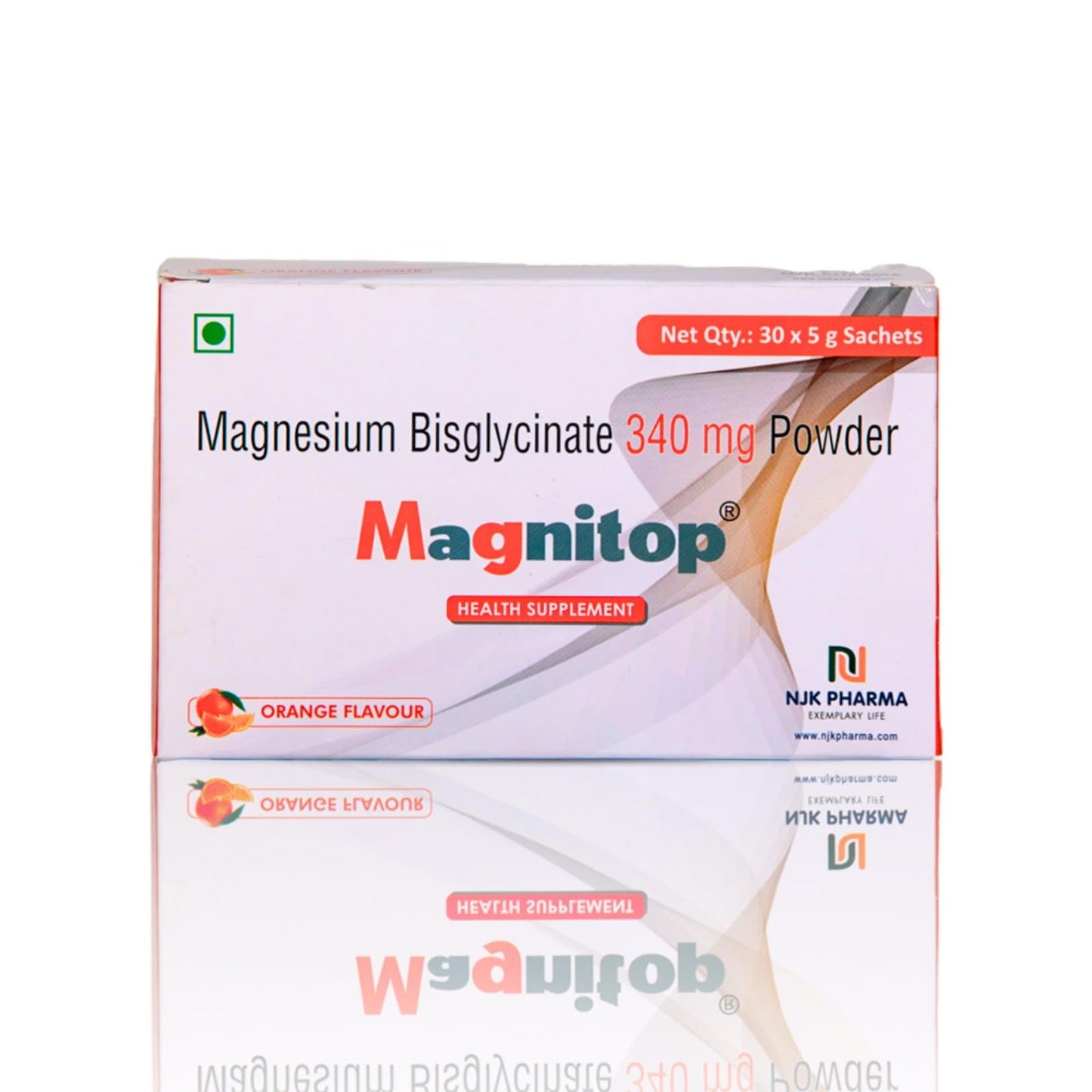 Magnitop Magnesium Health Supplement Bis-glycinate 340 mg Powder Pack of 30 Sachets Orange Flavour