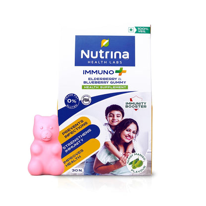 Nutrina Health Labs Immuno Plus Gummies for Men And Women Elderberry, Blueberry Extract, Vitamin C and Zinc Boosts Immunity And Prevents Infections 30 Gummies (Pack of 1)