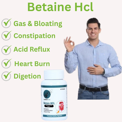 Vegetarian Betaine HCL with Pepsin | Stomach Acid Balance & Digestive Enzyme Support | Helps in Acidity, Bloating, Indigestion & Nutrient Absorption | Gut Health Support | 120 Veg Tablets in Pack of 2