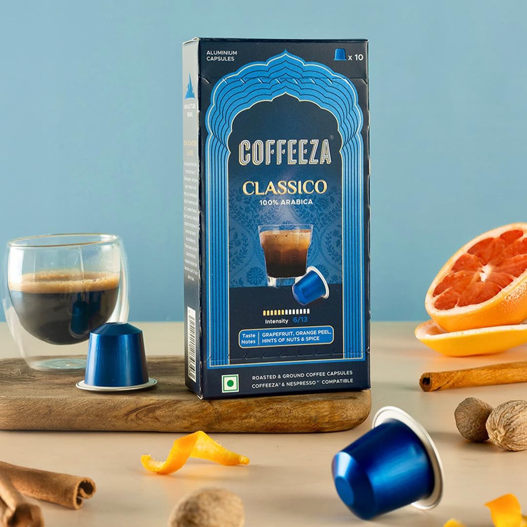Coffeeza Classico Aluminium Coffee Capsules, Intensity - 6 |100% Arabica | Original Line Compatible Coffee Pods | Box of 1 (10 Capsules)