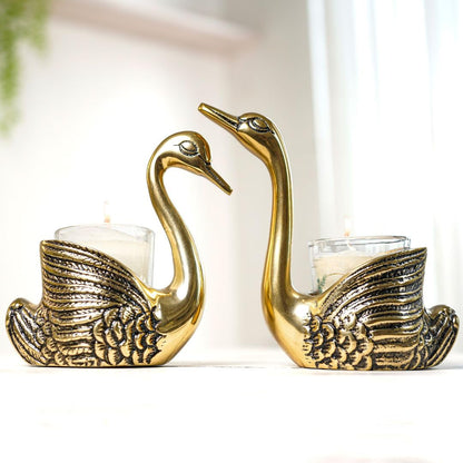 BEHOMA Metal Pair of Swans for Good Luck and Love | Candle Holder for H- image 3