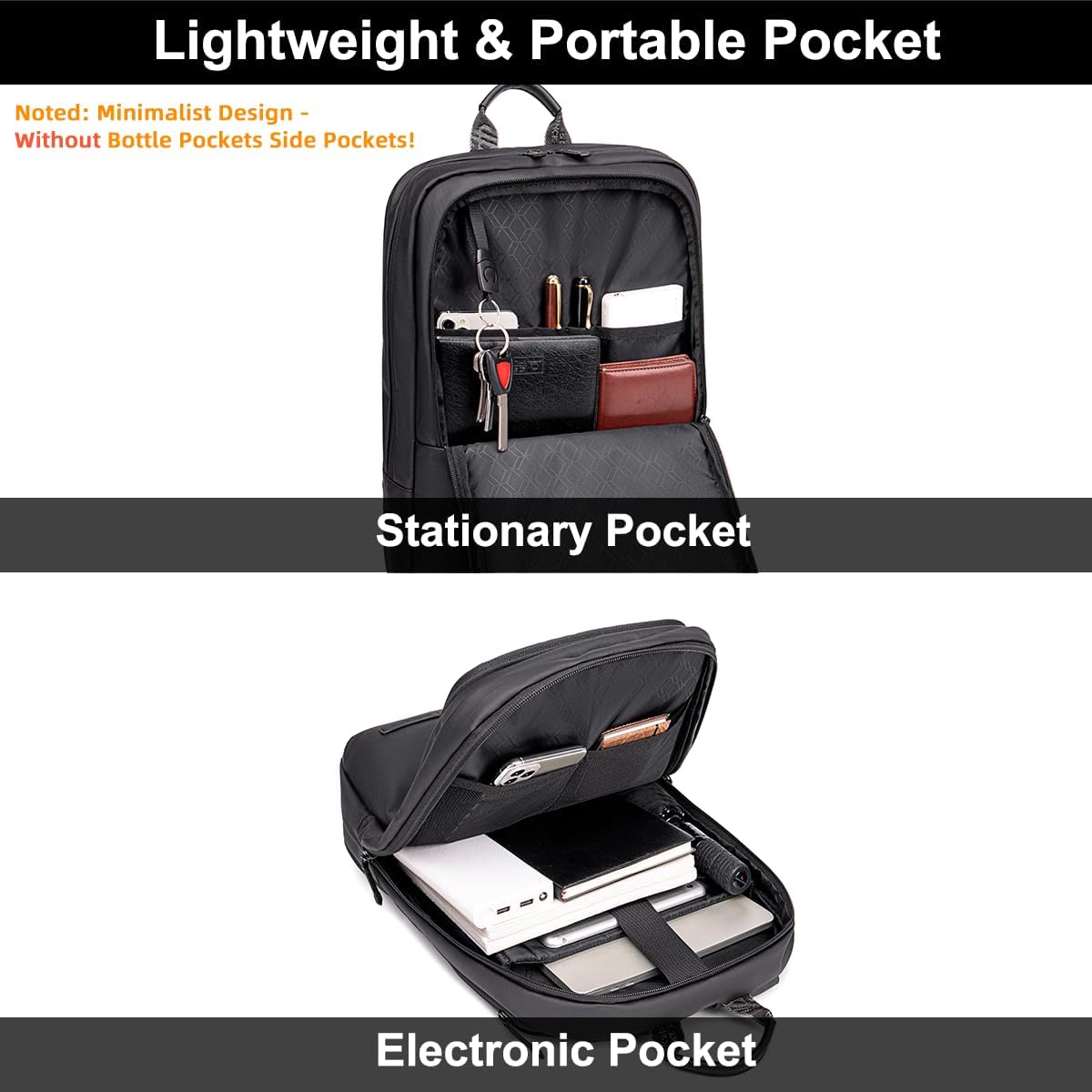 Arctic Hunter Slim Laptop Backpack for Men Women Lightweight 18L Expandable Backpack Shockproof 15.6" Laptop Pocket Water-resistant Daypack Compact Computer Bag for Casual Office Daily College, Black