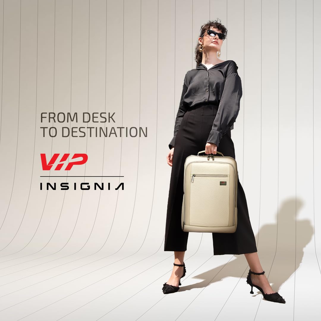 VIP VOGUE 17 Inch Compatible Laptop Backpack 22L | Water-Resistant with 3 Compartments | Padded Laptop Sleeve, Side Bottle Pocket, Front Organizer | Office & Travel Backpack for Men & Women (Beige)