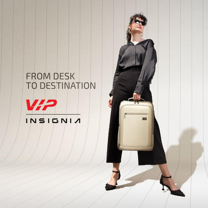 VIP VOGUE 17 Inch Compatible Laptop Backpack 22L | Water-Resistant with 3 Compartments | Padded Laptop Sleeve, Side Bottle Pocket, Front Organizer | Office & Travel Backpack for Men & Women (Beige)