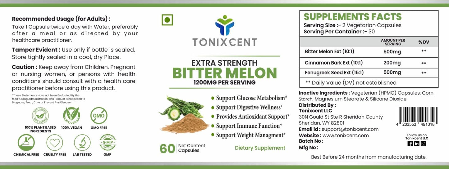 TONIXCENT Glucoroot Flow Blend | Bitter Melon 1200mg + Beetroot 1000mg Capsules Combo | Supports Blood Sugar, Heart Health & Digestion | Rich in Nitrates & Antioxidants | 2 x 60 Capsules each