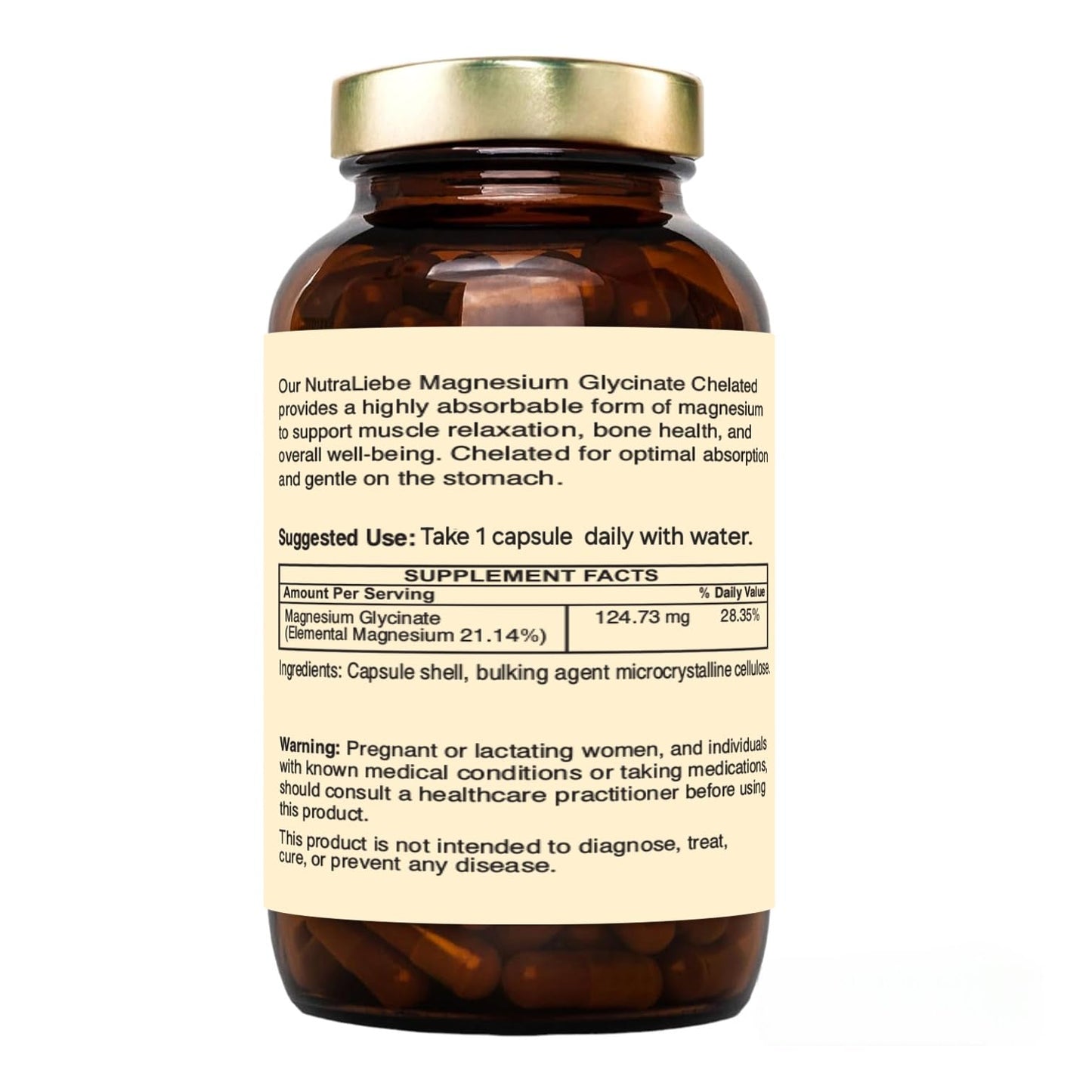 NutraLiebe Magnesium Glycinate Chelated - High Absorption - Supports Muscle Relaxation, Bone Health & Sleep - 90 Capsules (1)
