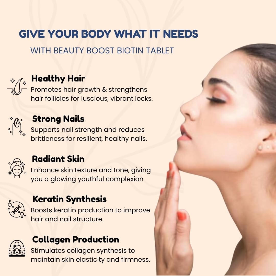Bioford Hair Biotin Tablets with Grape Seed Extract, Calcium Pantothenate & Essential Minerals | Supports Hair Growth, Strong Nails & Healthy Skin | Pack of 1