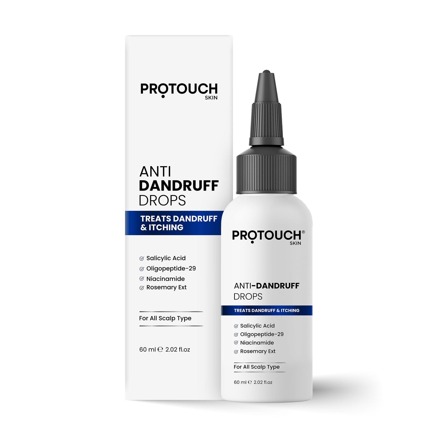 PROTOUCH Anti Dandruff Drops (Serum) - Niacinamide, 0.5% Salicylic Acid, Oligopeptide, Rosemary Ext | Soothes Itchy, Inflamed Scalp | Nourished Hair | For All Scalp Types - 60 ML