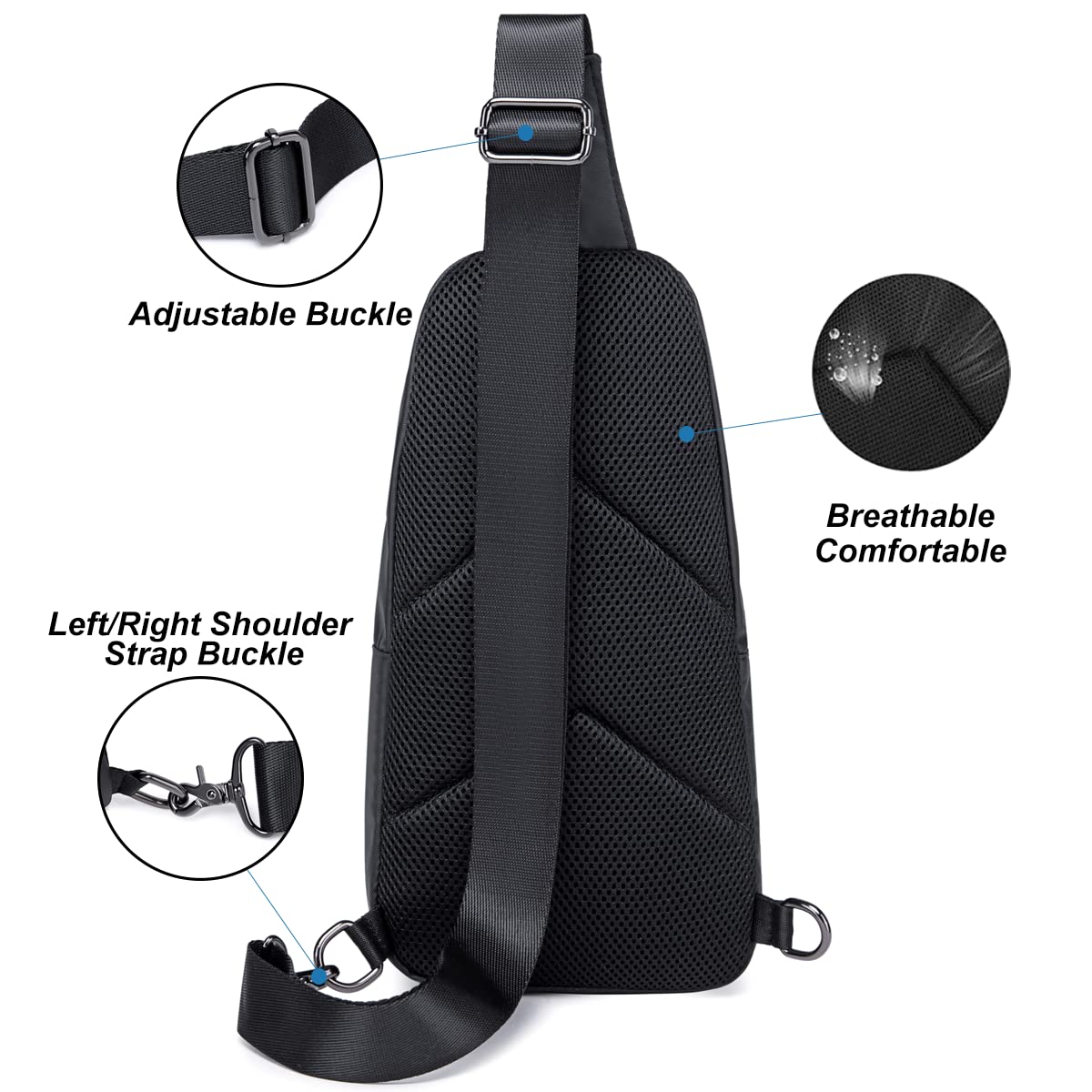 Arctic Hunter Slim Sling Bag for Men Crossbody Pack Chest Bag for Upto 8-inch iPad Small with Earphone Port Water-resistant One Shoulder Side Pouch Mobile Passport Bag for Travel Daypack Office,Black