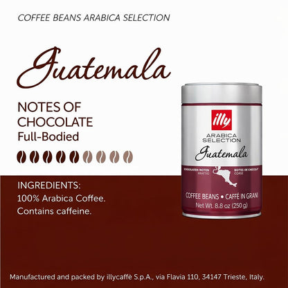 Illy Arabica Selection Guatemala Whole Bean Coffee 250g Tin, Premium 100% Arabica Beans with Chocolate Notes, Medium to Bold Roast Gourmet, Authentic Italian Coffee Beans for Espresso & Machines, By COUGAR – (Imported-UK)