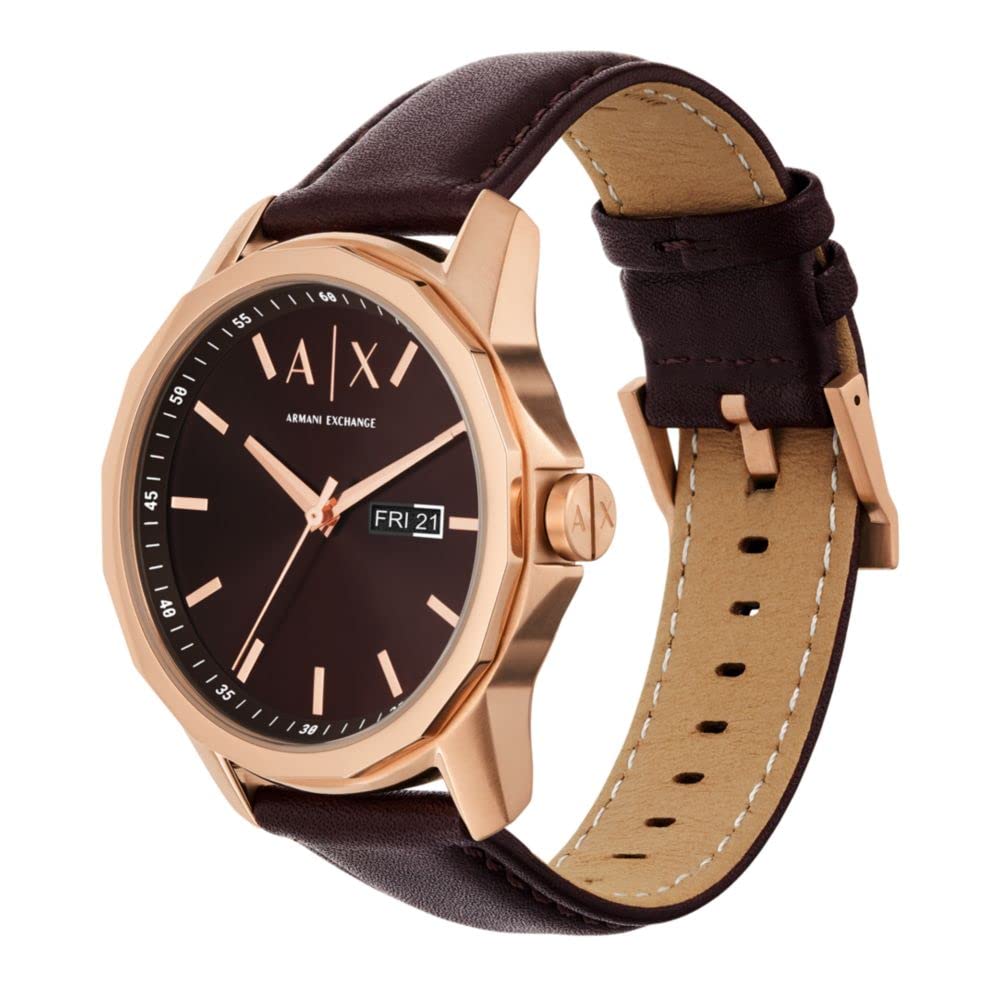 Armani Exchange Leather Analog Brown Dial Men Watch-Ax1740, Brown Band