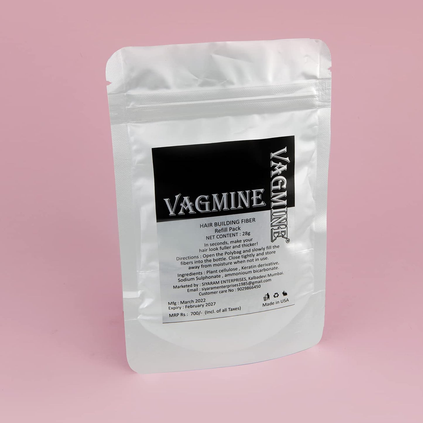 VAGMINE Hair Building Fibers (Full Hair Instantly) – Refill Pack – Black -28g