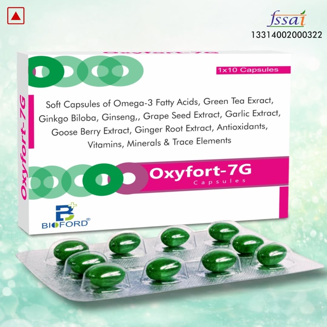 Bioford Oxyfort 7G Multivitamins & Omega-3 Fatty Acids,Green Tea Extract. Ginkgo Biloba, Garlic Extract, Ginger Root Extract, Antioxidants, Energy+Brain Sharpner (30 Capsules)