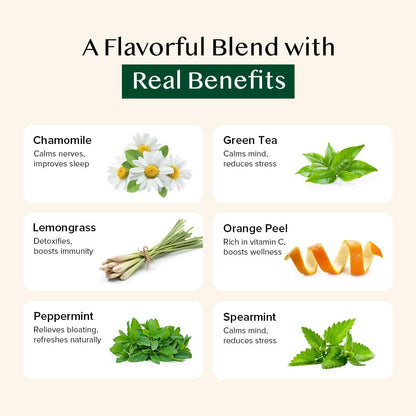 VAHDAM, Chamomile Mint Citrus Green Tea Bags (50 Count) | Sweet & Floral |Low Caffeine, Non-GMO, Gluten Free | Resealable Ziplock Pouch | Chamomile, Mint Tea Bags