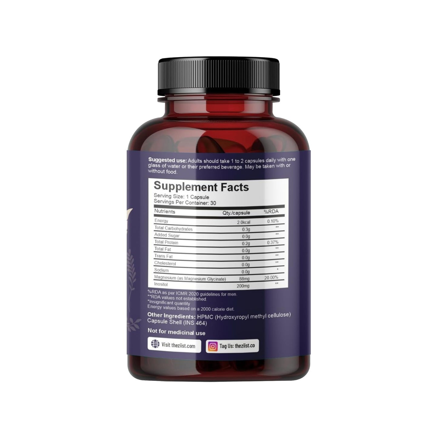 Ziist MG+ INOSITOL Magnesium Glycinate | Inositol Dietary Supplement | 90 Capsules