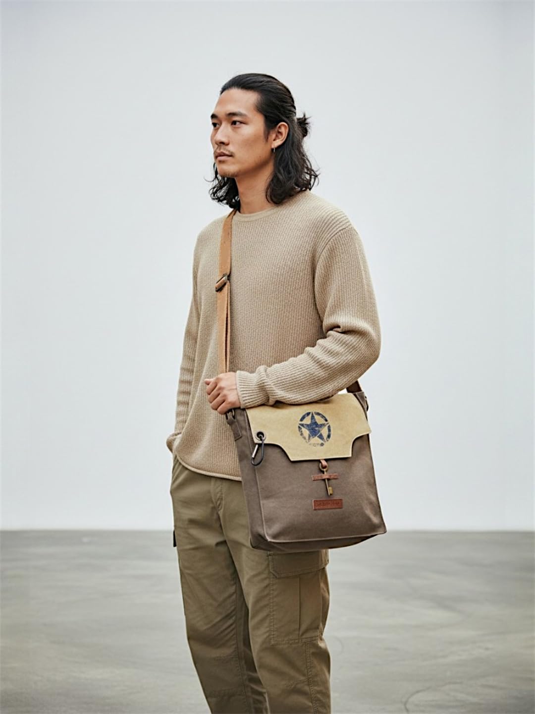 The House of tara Sturdy Cotton Canvas Messenger Bags for Men and Women | With two Magnetic Snap Buttons Flap Closure, Adjustable Body Strap & Multiutility Lobster Hook (Brown Beige)
