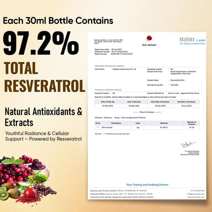 CUREFOREVER Resveratrol Drink - 20 Bottle (30ml each) | Shilajit, Natural Vitamin C, Ashwagandha & Cranberry | Tested Powerful Antioxidant with green tea extract, Anti Aging & Detoxification with aloe vera juice | For Men & Women