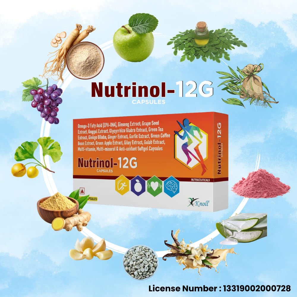 Knoll Healthcare Nutrinol 12G Multivitamin Tablets for Women & Men | Vitamin C, E, B12, B6, Zinc & Grape Extract For Immunity & Energy Multivitamin Supplement- 10 Tablets 1 x Strip