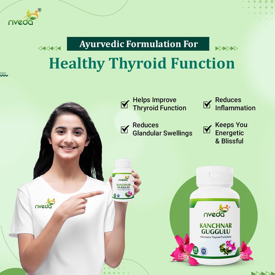 Nveda Kanchnar Guggulu Capsules | Ayurvedic Thyroid Support Supplement with Kanchanar Bark & Guggul | Supports Hormonal Balance & Metabolism | 60 Capsules