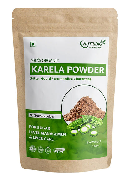 Nutridig Healthcare 100% Natural Karela (Bitter Gourd) Powder, 100gm, Cleanses Liver & Managed Blood Sugar Level | Rich in Antioxidants, Vitamins and Minerals - Diabetes Care Powder