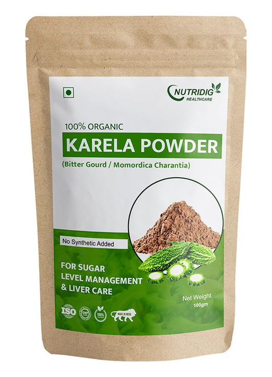 Nutridig Healthcare 100% Natural Karela (Bitter Gourd) Powder, 100gm, Cleanses Liver & Managed Blood Sugar Level | Rich in Antioxidants, Vitamins and Minerals - Diabetes Care Powder