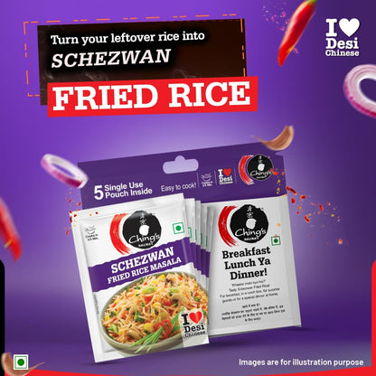 Ching’s Secret Desi Chinese Schezwan Fried Rice Masala, 100g, Authentic Schezwan Flavour, Easy To Cook, Meal Kit, Cooks in 4/5Mins, 1 Pouch Serves 4, Pack of 5 Single Use Pouches
