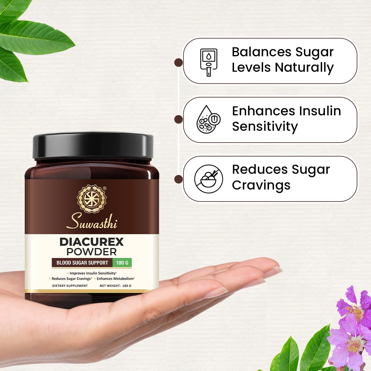 Suwasthi Diacurex Powder with Berberine and 6 potent herbs helps regulate sugar management - 360 gm (Pack of 2)