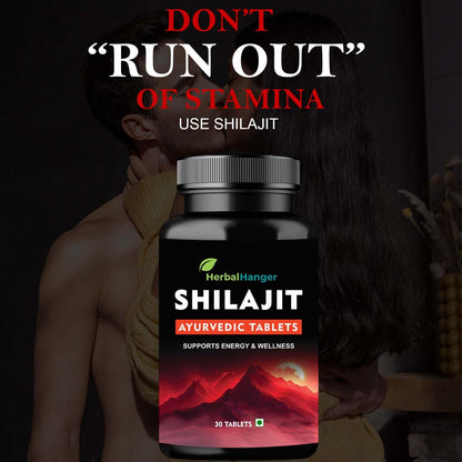 Herbal Hanger Shilajit Ayurvedic Tablets with Ashwagandha, Shatavari, Gokshura & Black Musli | 30 Tablets | 100% Ayurvedic for Strength, Stamina and Power | for Men