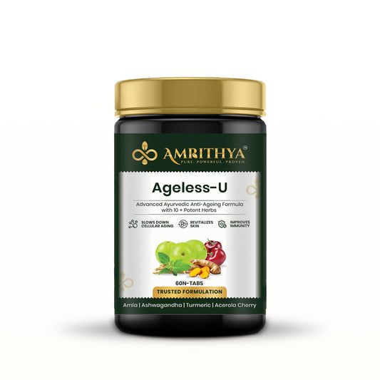 Amrithya Ageless-U Ayurvedic Healthy Aging Tablets for Men & Women | Amla Ashwagandha Turmeric Acerola Cherry Supplement | Skin Health Immunity & Vitality Support | 60 Count