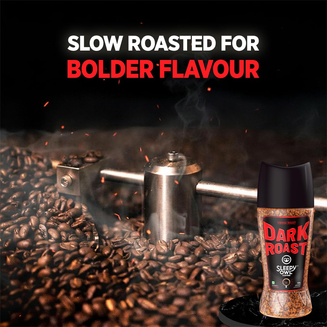 Sleepy Owl Dark Roast Coffee, 100% Pure Instant Coffee Powder 100g, Makes 50 Cups, Freeze-Dried for Freshness, Strong & Intense Coffee, Rich Café Taste, Have It Hot or Cold, Ready in Seconds