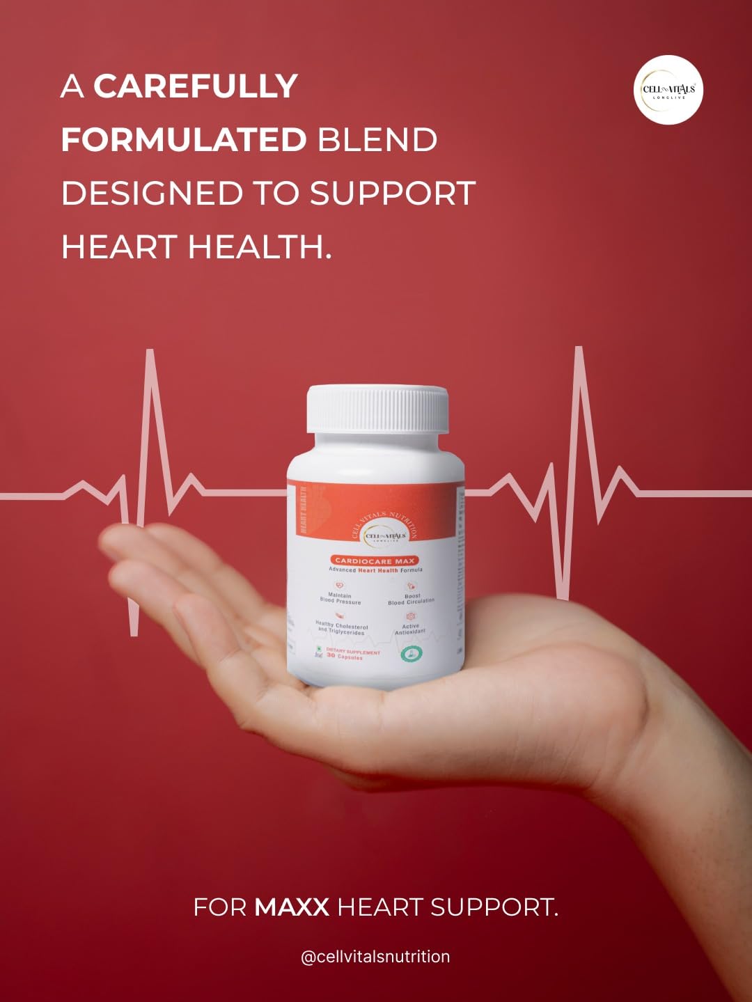 CELL-VITALS Coenzyme Q10 Cardiocare Max – Advanced Heart Health Supplement, 30 Veg Capsules | Supports Cardiovascular Wellness, Healthy Blood Pressure & Cholesterol