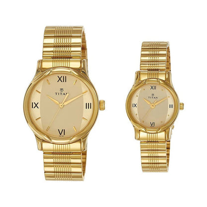 Titan Bandhan Quartz Analog Champagne Dial Gold Metal Strap Couple Watch - NT15802490YM02