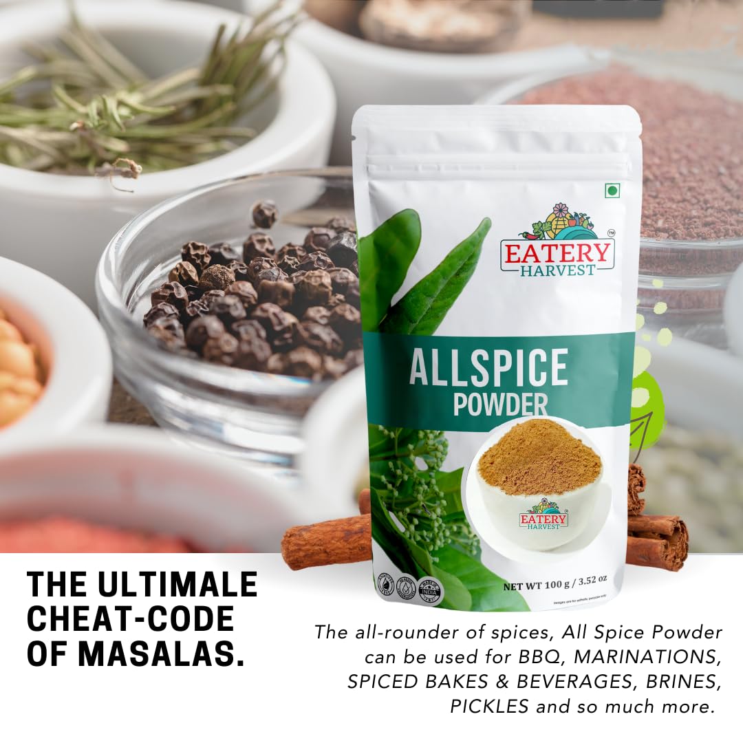 EATERY HARVEST by Saipro Whole Allspice 100 gm, Allspice has flavor of all spices like Clove, Cinnamon, Nutmeg, Mace, Black pepper, best for Caribbean cuisine| Shital Chini| Kabab Chini | Piper Cubeba Linn Cubeb Berries Jamaica Pepper For Seasoning Vegeta