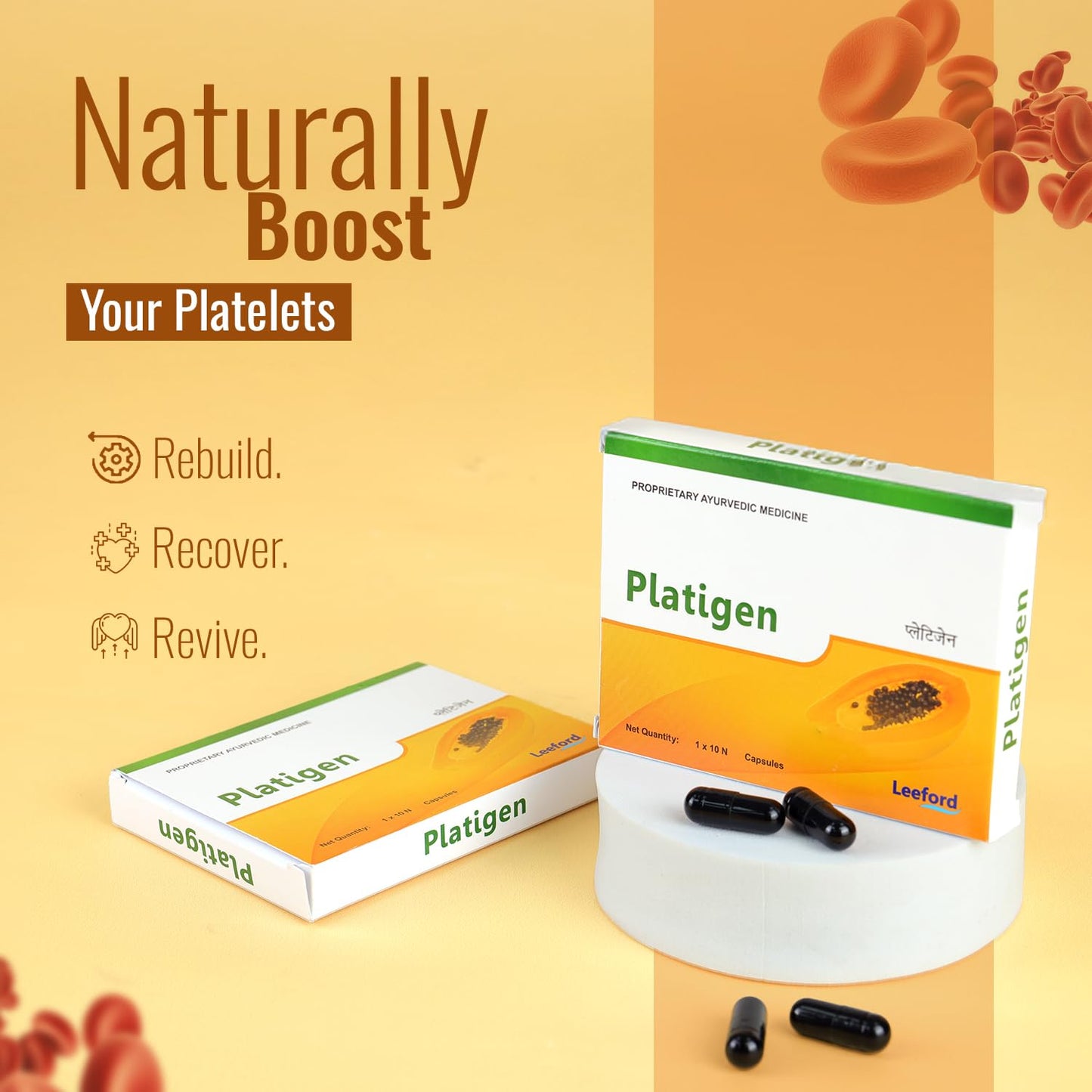 Leeford Platigen Platelet Booster Capsules 10 Capsules | Natural Platelet Booster | Post-Viral Recovery & Immunity Support | Ayurvedic formula to Rebuild Energy and Strength