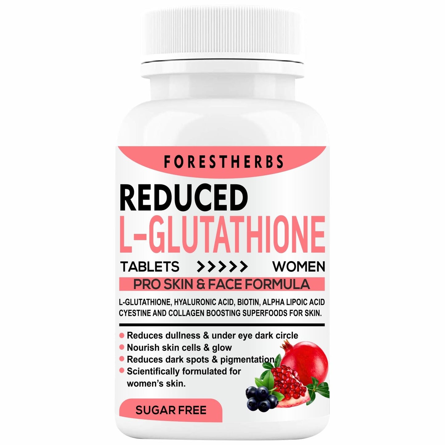 FORESTHERBS Glutathione Tablets For Skin Whitening With Vitamin C, Biotin, Alpha Lipoic Acid, Hyaluronic Acid, Collagen Supplements, L-Glutathione Builder For Women-60 Glow Tablet (No Capsule Pack 1)