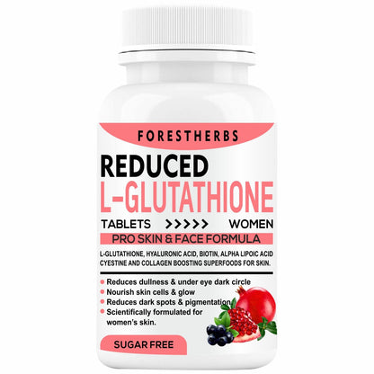 FORESTHERBS Glutathione Tablets For Skin Whitening With Vitamin C, Biotin, Alpha Lipoic Acid, Hyaluronic Acid, Collagen Supplements, L-Glutathione Builder For Women-60 Glow Tablet (No Capsule Pack 1)