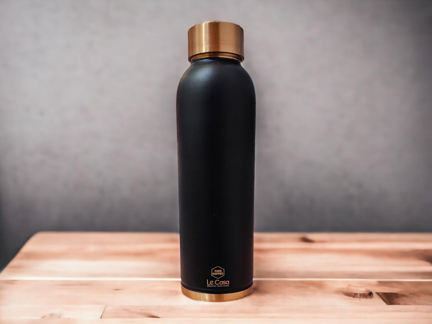 LeCasa - Duro Sports Copper Water Bottle | Black | Capacity - 900ML | 100% Pure Copper With ISO Certifiction |