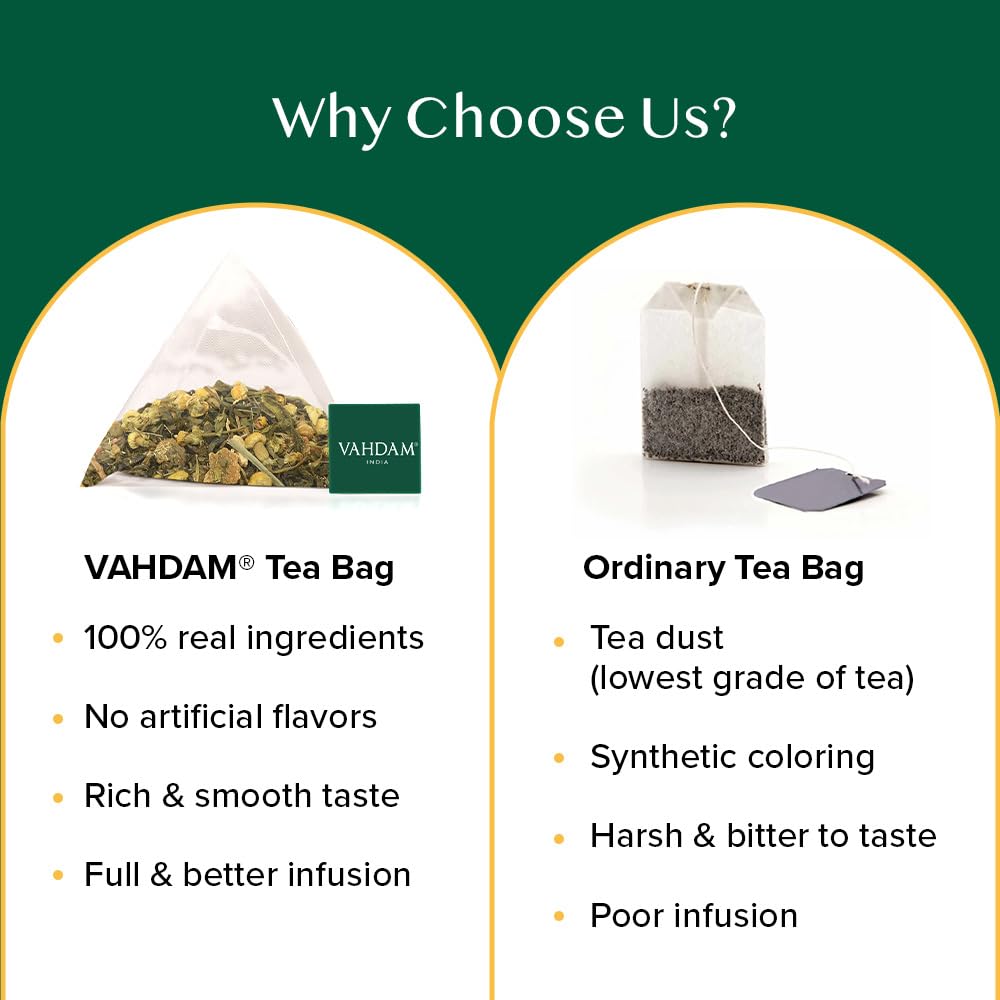 VAHDAM Chamomile Mint Citrus Green Tea | 15 Tea Bags | Refreshing Wellness Green Tea Blend with Real Chamomile, Spearmint & Lemongrass | Calming, Antioxidant Green Tea | Non-GMO, Gluten-Free