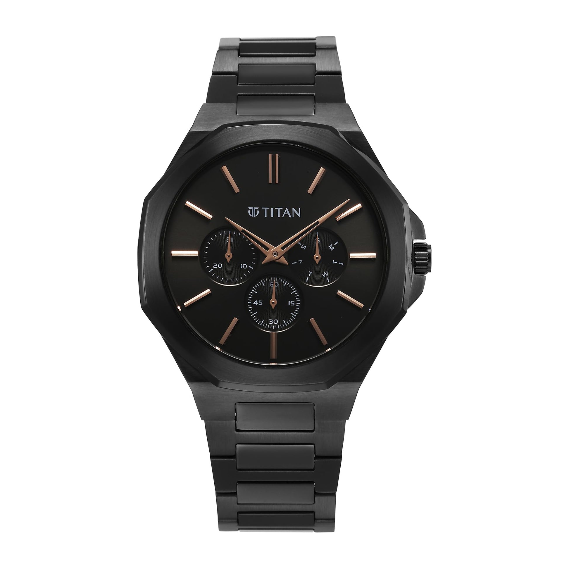 Titan Classic Slim Multifunction Quartz Multifunction Black Dial Stainless Steel