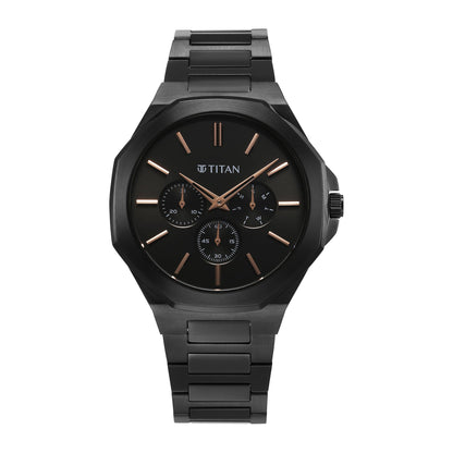 Titan Classic Slim Multifunction Quartz Multifunction Black Dial Stainless Steel