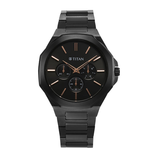 Titan Classic Slim Multifunction Quartz Multifunction Black Dial Stainless Steel