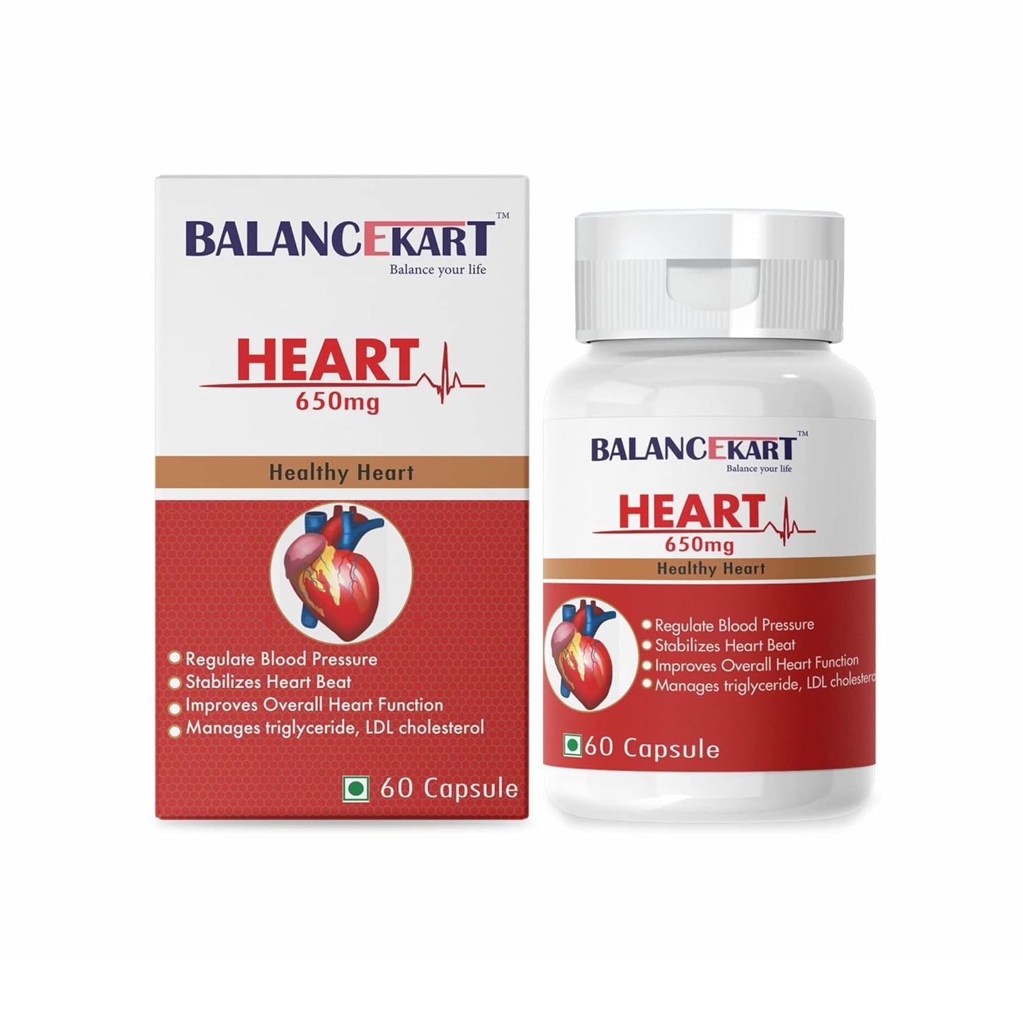 Balancekart Arjuna 650mg Capsules – 60 Capsules | Ayurvedic Heart Health Support Supplement | Supports Healthy Cholesterol Levels & Cardiovascular Wellness | Herbal Arjuna Extract