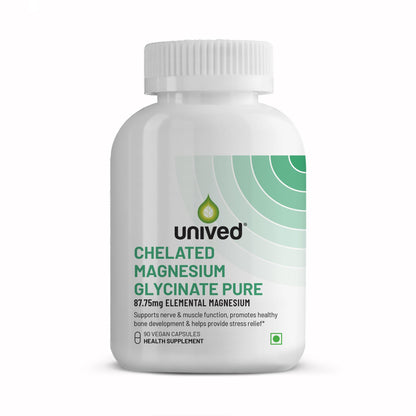 Unived Chelated Magnesium Glycinate Pure (non-buffered) | Fully Reacted Non-Buffered | High Absorption | Muscle Recovery, Sleep, Stress Support | Vegan | 90 Capsules