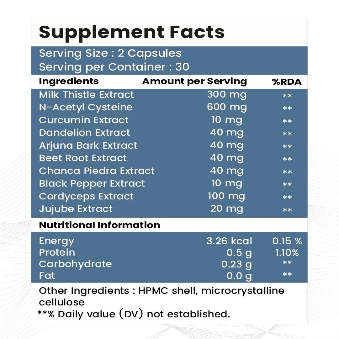 Raskam Lungs & Liver Detox Supplement with Milk Thistle & N-Acetyl Cysteine for Immune Support, 60 Veg Capsules