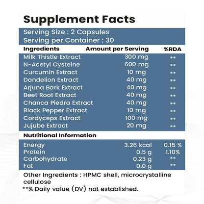 Raskam Lungs & Liver Detox Supplement with Milk Thistle & N-Acetyl Cysteine for Immune Support, 60 Veg Capsules