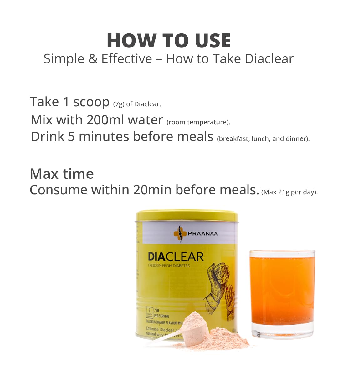Praanaa Health Care Diaclear | Diabetes Support Supplement for Blood Sugar Control | Insulin Resistance and Glucose Metabolism | Doctor Formulated with 5 Plant Extracts (Pack of 1)