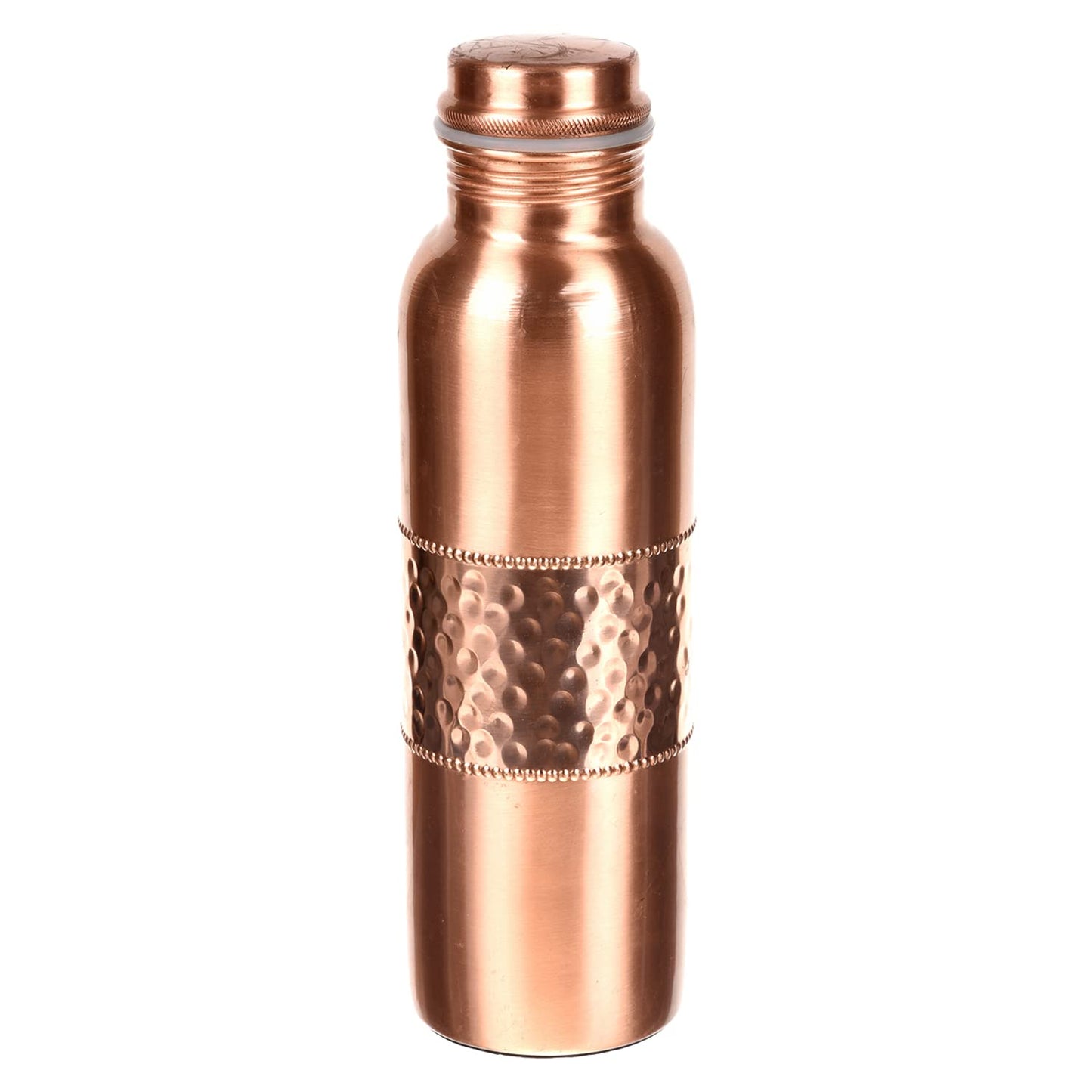 Kuber Industries Copper Water Bottle|Hammered Pure Copper Vessel Water Bottle|Leak Proof Ayurvedic Drinking Copper Water Bottle for Office|Travelling|1 Liter (Copper)